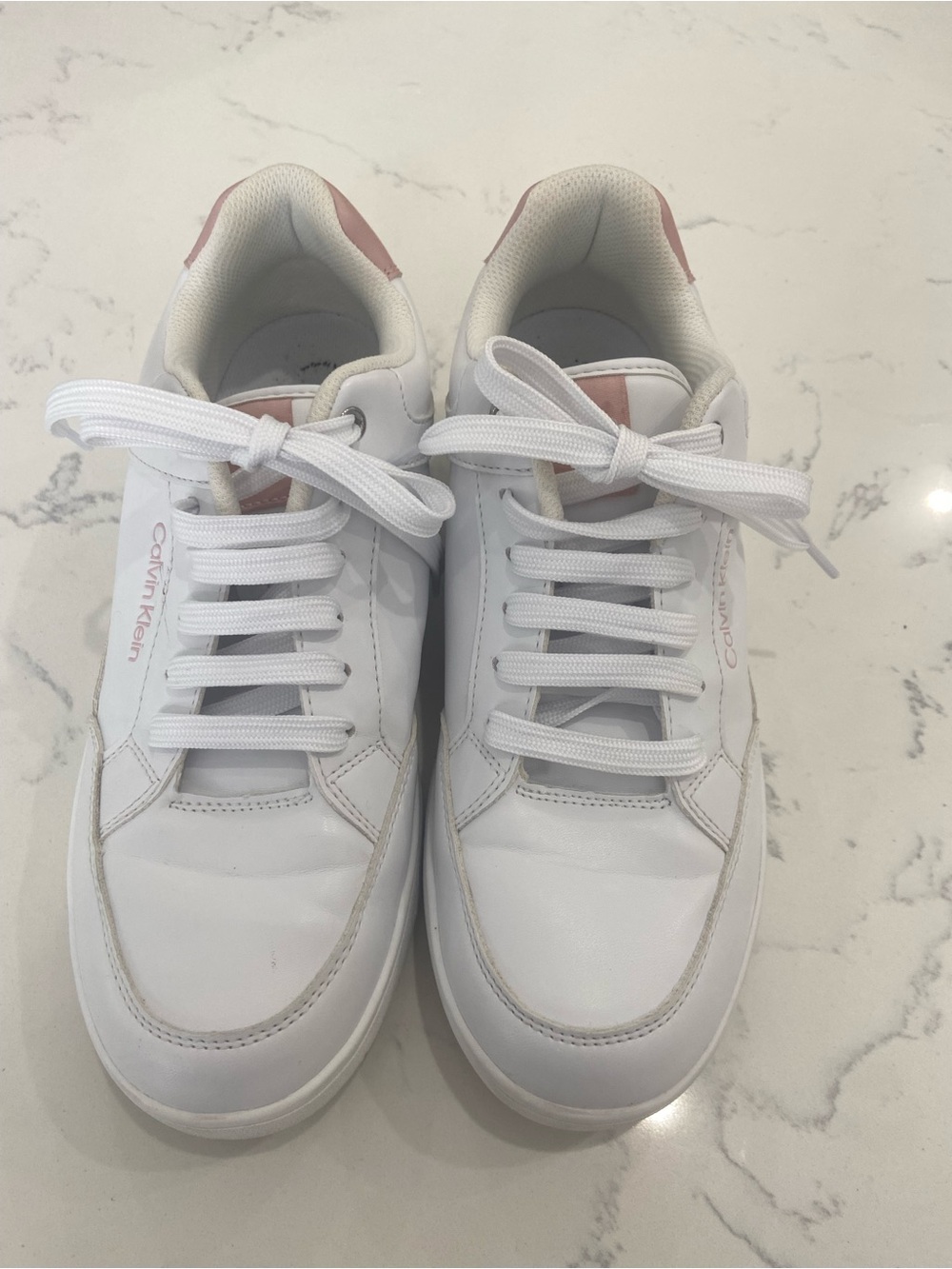Calvin Klein White Sneakers with Pink Heel and Tongue